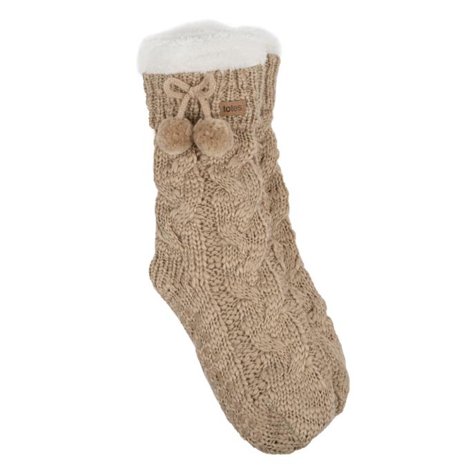 totes Ladies Chunky Knit Slipper Socks Oat Extra Image 2